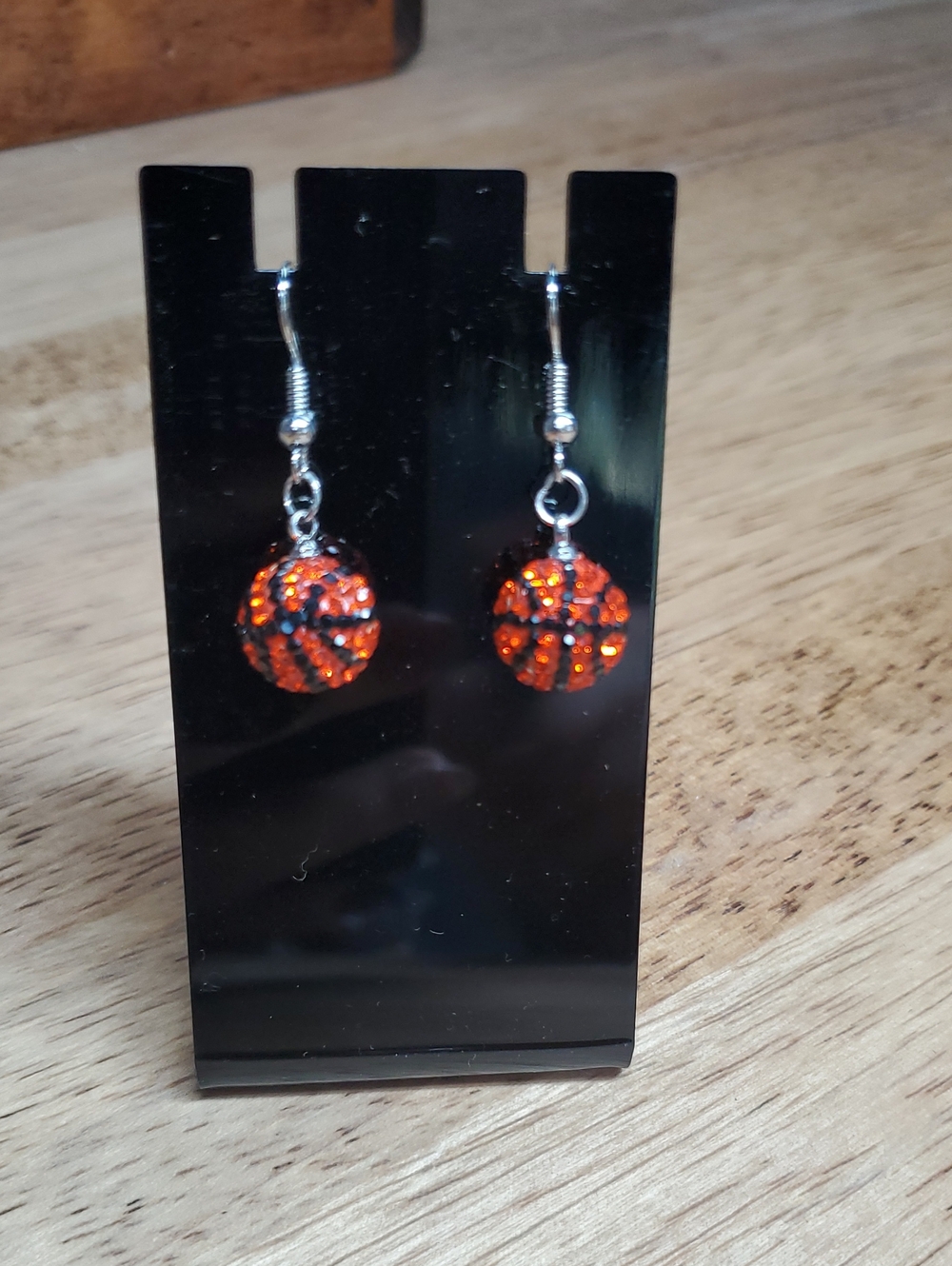 Glitter Basketball Drop Earrings - Orange